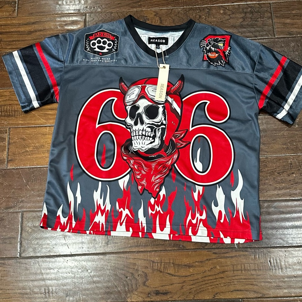Reason‎ Men’s or Women’s Gray and Red Skull Graphic Jersey size S